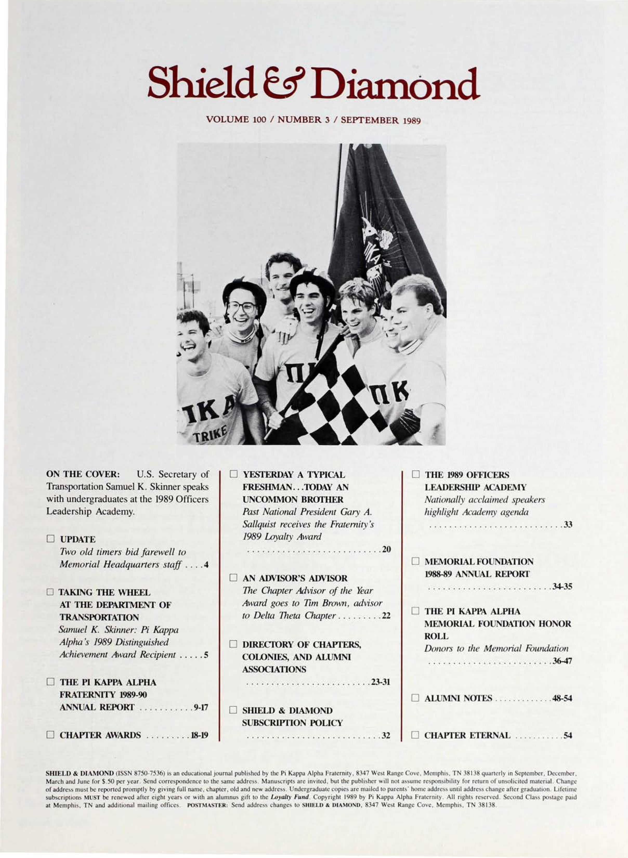 Shield & Diamond, Vol. 100, No. 3, Table Of Contents